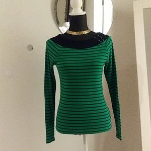 LAUREN RALPH LAUREN GREEN AND NAVY 100% COTTON TOP